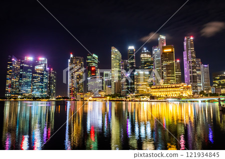 Night view of skyscrapers in downtown Singapore as seen from Merlion Park Night view of skyscrapers in downtown Singapore as seen from Merlion Park 121934845