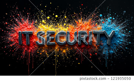 IT security concept displayed with colorful splashes representing creativity and protection in digital environments IT security concept displayed with colorful splashes representing creativity and protection in digital environments 121935050