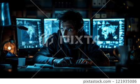 Image of a hacker hacking 121935086