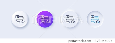 Tracking parcel line icon. Neumorphic, Purple gradient, 3d pin buttons. Package location sign. Delivery service symbol. Line icons. Neumorphic buttons with outline signs. Vector 121935097