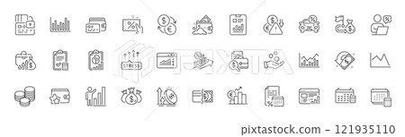Discount coupon, Salary and Loyalty program line icons. Pack of Accounting report, Deflation, Calendar icon. Web report, Wallet, Loan percent pictogram. Online discounts, Calendar tax. Vector Discount coupon, Salary and Loyalty program line icons. Pack of Accounting report, Deflation, Calendar icon. Web report, Wallet, Loan percent pictogram. Online discounts, Calendar tax. Vector 121935110