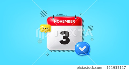 Calendar date of November 3d icon. 3rd day of the month icon. Event schedule date. Meeting appointment time. 3rd day of November. Calendar month date banner. Day or Monthly page. Vector 121935117