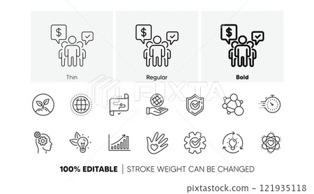 Integrity, Target purpose and Strategy. Core values line icons. Helping hand, social responsibility, commitment goal icons. Linear set. Line icons set. Vector 121935118