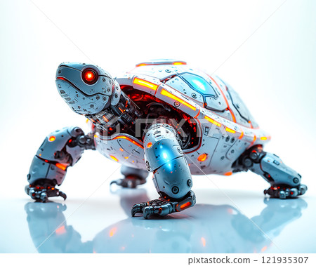 Robot turtle showcasing intricate design and glowing features against a light background Robot turtle showcasing intricate design and glowing features against a light background 121935307