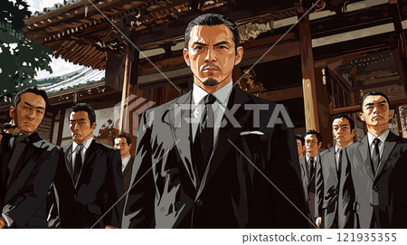 A leader in a dignified suit and his subordinates lined up 121935355