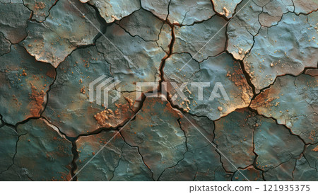 Cracked wall with visible cracks and peeling paint creating an abstract background texture Cracked wall with visible cracks and peeling paint creating an abstract background texture 121935375