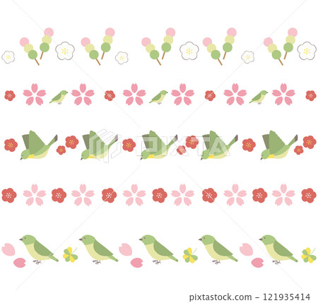 夜鶯、梅花、櫻花的線條裝飾春天背景素材 夜鶯、梅花、櫻花的線條裝飾春天背景素材 121935414