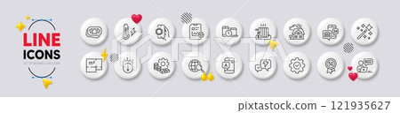 Ab testing, 5g technology and Execute line icons. White buttons 3d icons. Pack of Electricity power, Web search, Lightning bolt icon. Loyalty points, Time management, Radiator pictogram. Vector Ab testing, 5g technology and Execute line icons. White buttons 3d icons. Pack of Electricity power, Web search, Lightning bolt icon. Loyalty points, Time management, Radiator pictogram. Vector 121935627