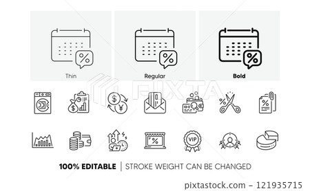 Pie chart, Launder money and Credit card line icons. Pack of Calendar tax, Difficult stress, Vip award icon. Tax documents, Inspect, Business targeting pictogram. Wallet, Report, Market. Vector 121935715