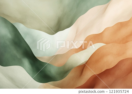 Abstract composition of organic shapes in earthy tones featuring terracotta, sage green, and sandy beige against a soft minimalist background for eco-friendly design Abstract composition of organic shapes in earthy tones featuring terracotta, sage green, and sandy beige against a soft minimalist background for eco-friendly design 121935724