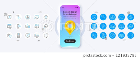 Phone mockup with 3d map pin icon. Certificate, Delivery market and Oculist doctor line icons. Pack of Yoga, Reject click, Clean shirt icon. Meeting, Video conference, Smile chat pictogram. Vector Phone mockup with 3d map pin icon. Certificate, Delivery market and Oculist doctor line icons. Pack of Yoga, Reject click, Clean shirt icon. Meeting, Video conference, Smile chat pictogram. Vector 121935785