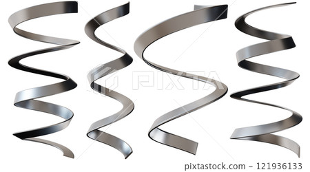 Set of 3D chrome ribbons with futuristic design, isolated on white background. Modern, festive metallic elements, cut out. Y2k style, 2000s. Sleek and edgy vibe. Monochrome, gray surface. 3D render. Set of 3D chrome ribbons with futuristic design, isolated on white background. Modern, festive metallic elements, cut out. Y2k style, 2000s. Sleek and edgy vibe. Monochrome, gray surface. 3D render. 121936133