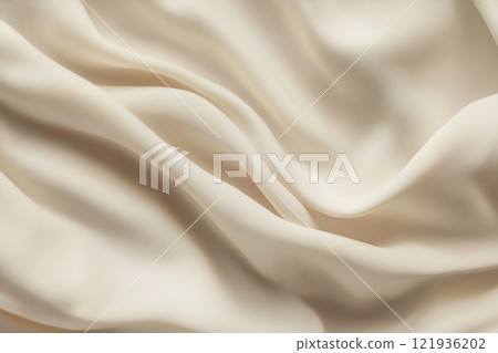 Close-up view of organic linen fabric showcasing soft neutral beige tones and natural texture ideal for eco-friendly design themes 121936202