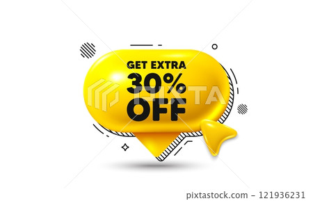 Click here speech bubble 3d icon. Get Extra 30 percent off Sale. Discount offer price sign. Special offer symbol. Save 30 percentages. Extra discount chat offer. Speech bubble banner. Vector Click here speech bubble 3d icon. Get Extra 30 percent off Sale. Discount offer price sign. Special offer symbol. Save 30 percentages. Extra discount chat offer. Speech bubble banner. Vector 121936231