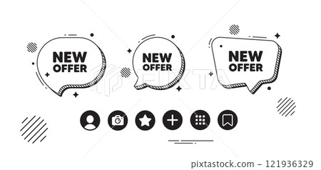 New offer tag. Speech bubble offer icons. Special price sign. Advertising Discounts symbol. New offer chat text box. Social media icons. Speech bubble text balloon. Vector New offer tag. Speech bubble offer icons. Special price sign. Advertising Discounts symbol. New offer chat text box. Social media icons. Speech bubble text balloon. Vector 121936329