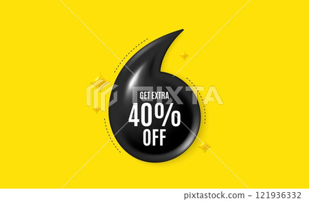 Offer 3d quotation banner. Get Extra 40 percent off Sale. Discount offer price sign. Special offer symbol. Save 40 percentages. Extra discount quote message. Quotation comma yellow banner. Vector 121936332