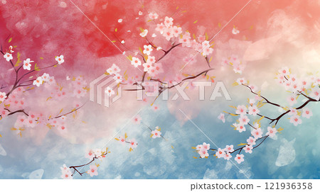 Spring cherry blossoms in full bloom illustration and petals falling Spring cherry blossoms in full bloom illustration and petals falling 121936358