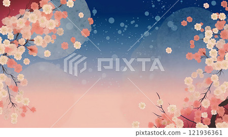 Spring cherry blossoms in full bloom illustration and petals falling 121936361