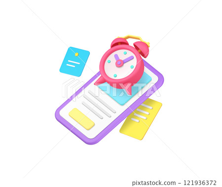 Smartphone app alarm clock reminder notification 3d icon realistic vector illustration 121936372