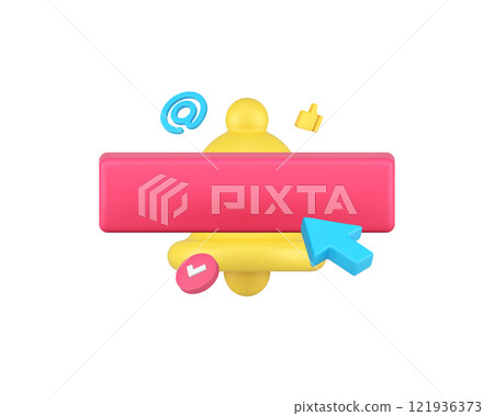 Push button notification interface reminder with empty bar mockup ring bell 3d icon realistic vector 121936373