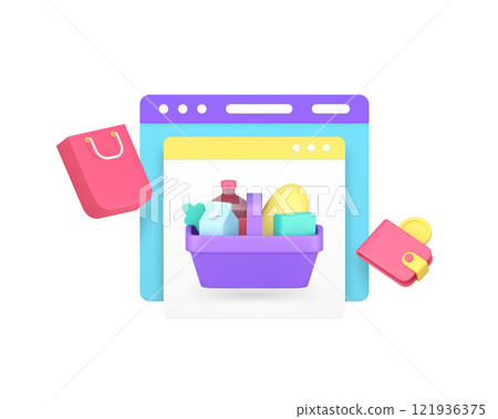 Grocery online shopping store internet purchase 3d icon realistic vector illustration 121936375