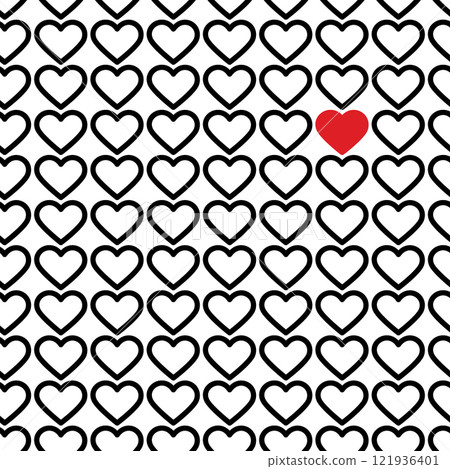 Outline black hearts and red heart shape Seamless Pattern in minimalism. Valentines Day Background Outline black hearts and red heart shape Seamless Pattern in minimalism. Valentines Day Background 121936401