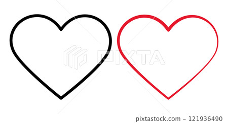Outline hearts Black and red hand drawn heart shape stroke. Thematic cards design element idea Set 2 121936490