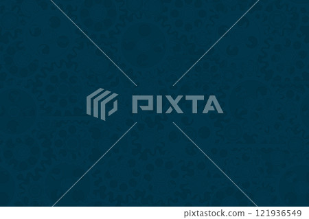 Seamless gears pattern dark blue tech background. Industrial mechanics texture. Vector flat design drawing web page fill backdrop. Technology blue wrapping paper design 121936549