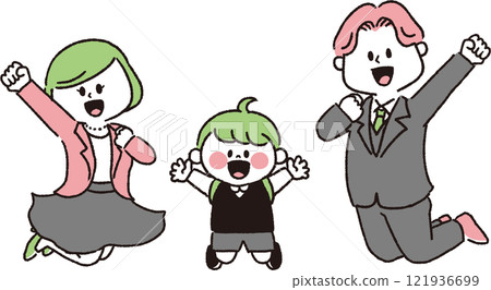 Family jumping at the entrance ceremony (boy's version) 121936699
