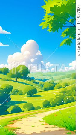 唯美的卡通春天风景插画背景 121937023