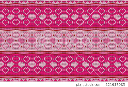 Knitted pattern seamless fabric Valentine day. traditional knitted pattern vector pink heart. Designed for valentine ,background ,wallpaper ,clothing ,knitted pattern ,fabric ,embroidery ,textile 121937085