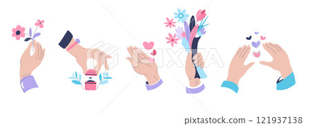 Hands Holding Flowers And Hearts Hands Holding Flowers And Hearts 121937138