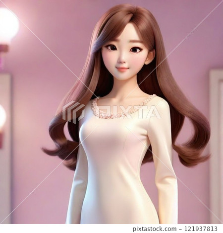 Woman with long brown hair 121937813