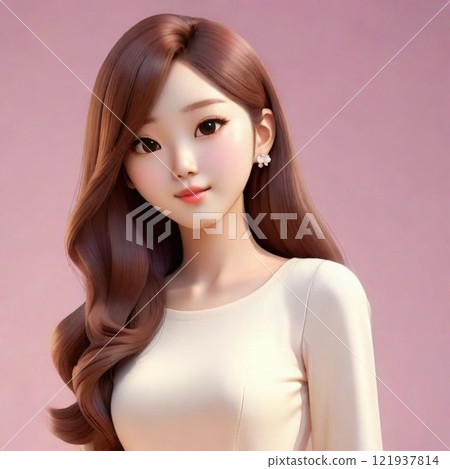 Woman with long brown hair 121937814