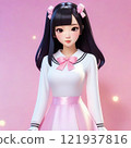 Idol-like woman with black hair in half-up style with ribbon 121937816