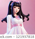 An idol-like woman in a white dress with black hair half-up and a ribbon 121937818