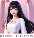A woman with long black hair and a ribbon 121937819