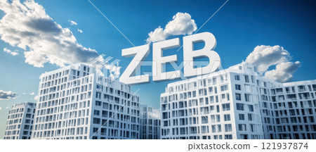ZEB Net Zero Energy Building and blue sky 121937874