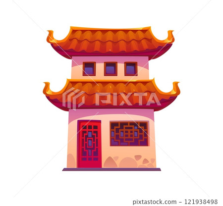 Chinese building or China town gate of house, pagoda or ancient temple, vector cartoon architecture. Chinese building or oriental traditional house in Asian style, Beijing shrine or residential palace Chinese building or China town gate of house, pagoda or ancient temple, vector cartoon architecture. Chinese building or oriental traditional house in Asian style, Beijing shrine or residential palace 121938498