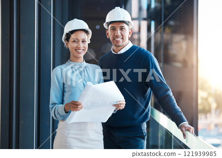 Architect, engineering blueprint and industrial designer working on building design, sketch plan and construction project. Happy builder, contractor and team in collaboration for property development Architect, engineering blueprint and industrial designer working on building design, sketch plan and construction project. Happy builder, contractor and team in collaboration for property development 121939985