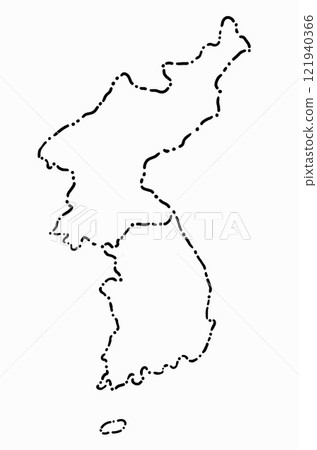 Doodle freehand dash line drawing of Korea map. 121940366