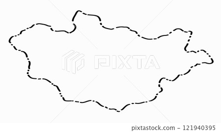 Doodle freehand dash line drawing of Mongolia map. Doodle freehand dash line drawing of Mongolia map. 121940395