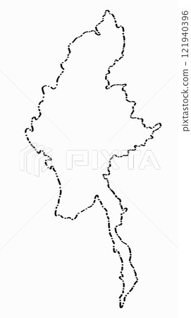 Doodle freehand dash line drawing of Myanmar map. 121940396