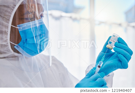 Covid or corona vaccine and injection by doctor or healthcare worker for health and wellness at hospital or clinic. Medical practitioner working with medicine to protect from pandemic virus infection Covid or corona vaccine and injection by doctor or healthcare worker for health and wellness at hospital or clinic. Medical practitioner working with medicine to protect from pandemic virus infection 121940407