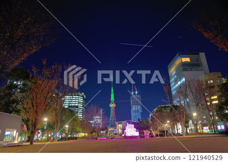 <Aichi Prefecture> Hisaya Odori Park and Nagoya TV Tower lit up at night 121940529