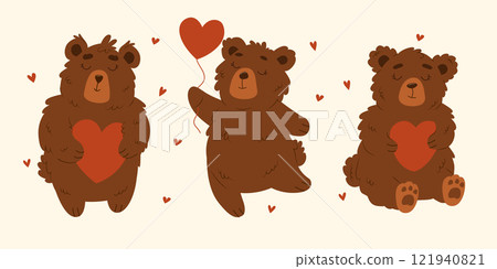set of cute bears for valentine's day illustration of bears 121940821