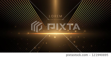 Abstract elegant gold glowing line with lighting effect sparkle on black background. 121940895