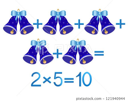 Educational games for children, multiplication action, example with bells. 121940944