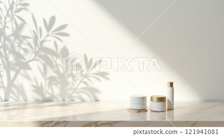 Polished Cream-Colored Marble Table with Subtle Veining 121941081