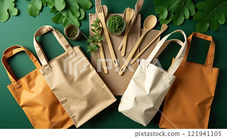 Vibrant Eco-Friendly Flatlay with Natural Elements 121941105